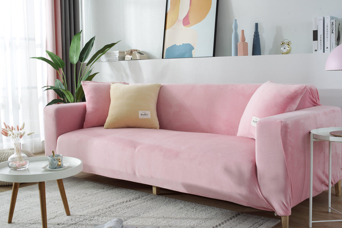 Sofa Cover - Velvet - Pink - Adaptable & Expandable