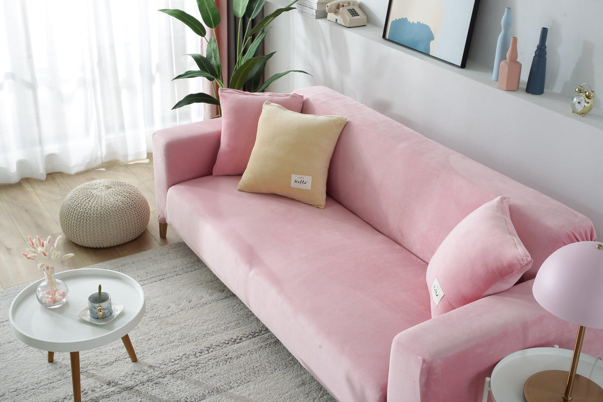 Sofa Cover - Velvet - Pink - Adaptable & Expandable