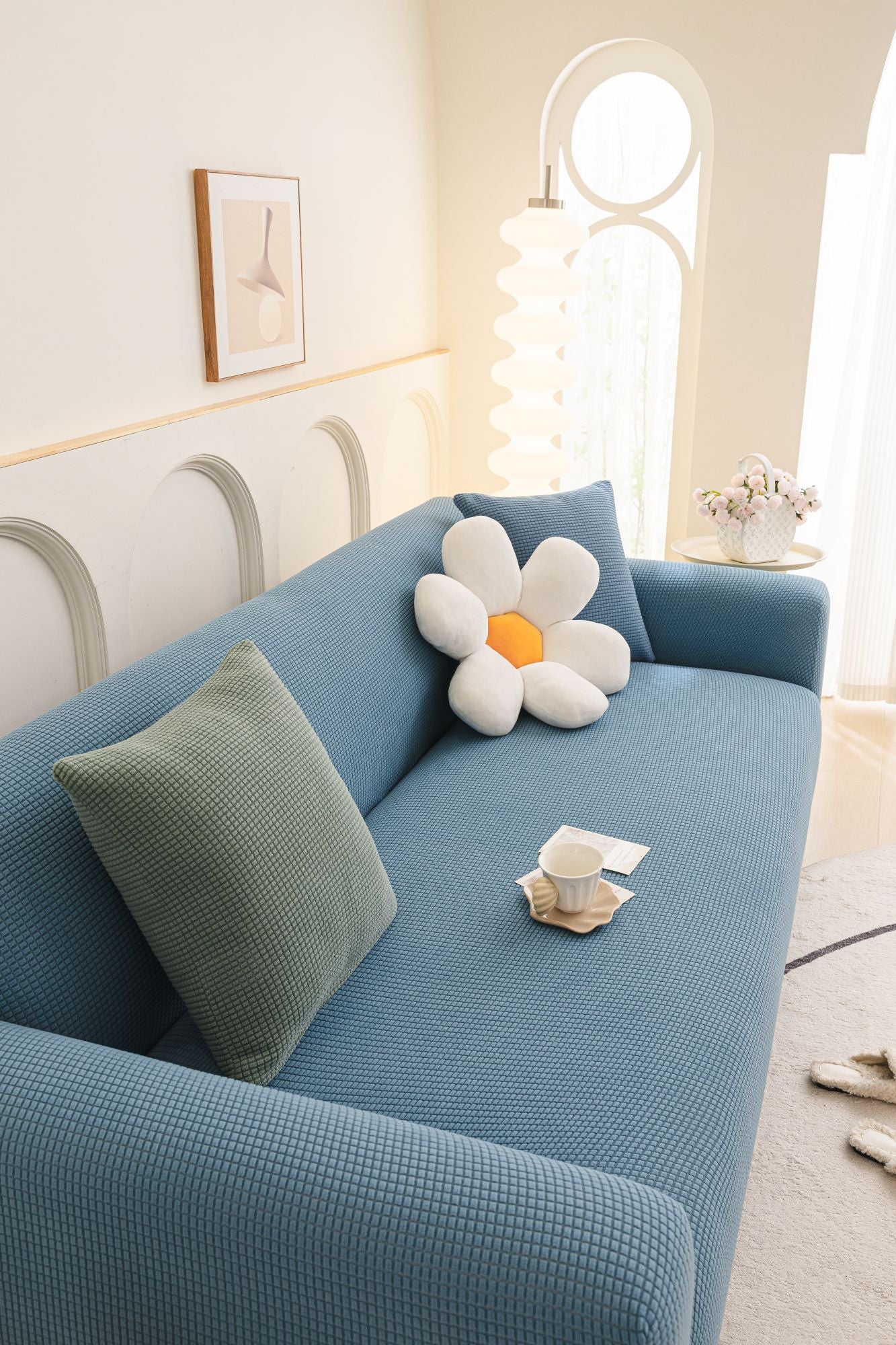 Sofa Cover - Narrow Jacquard - Sky Blue - Adaptable & Expandable