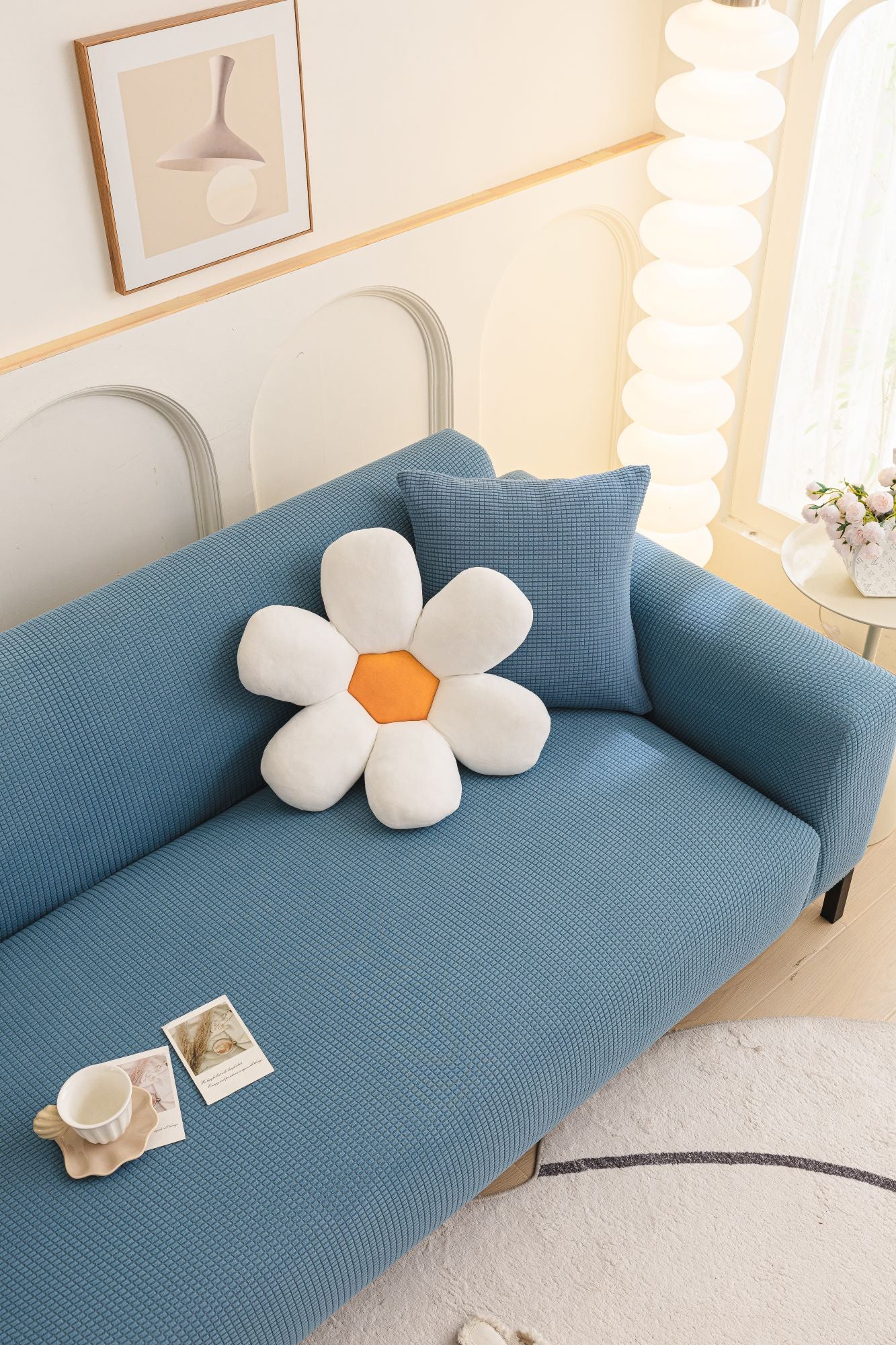 Sofa Cover - Narrow Jacquard - Sky Blue - Adaptable & Expandable