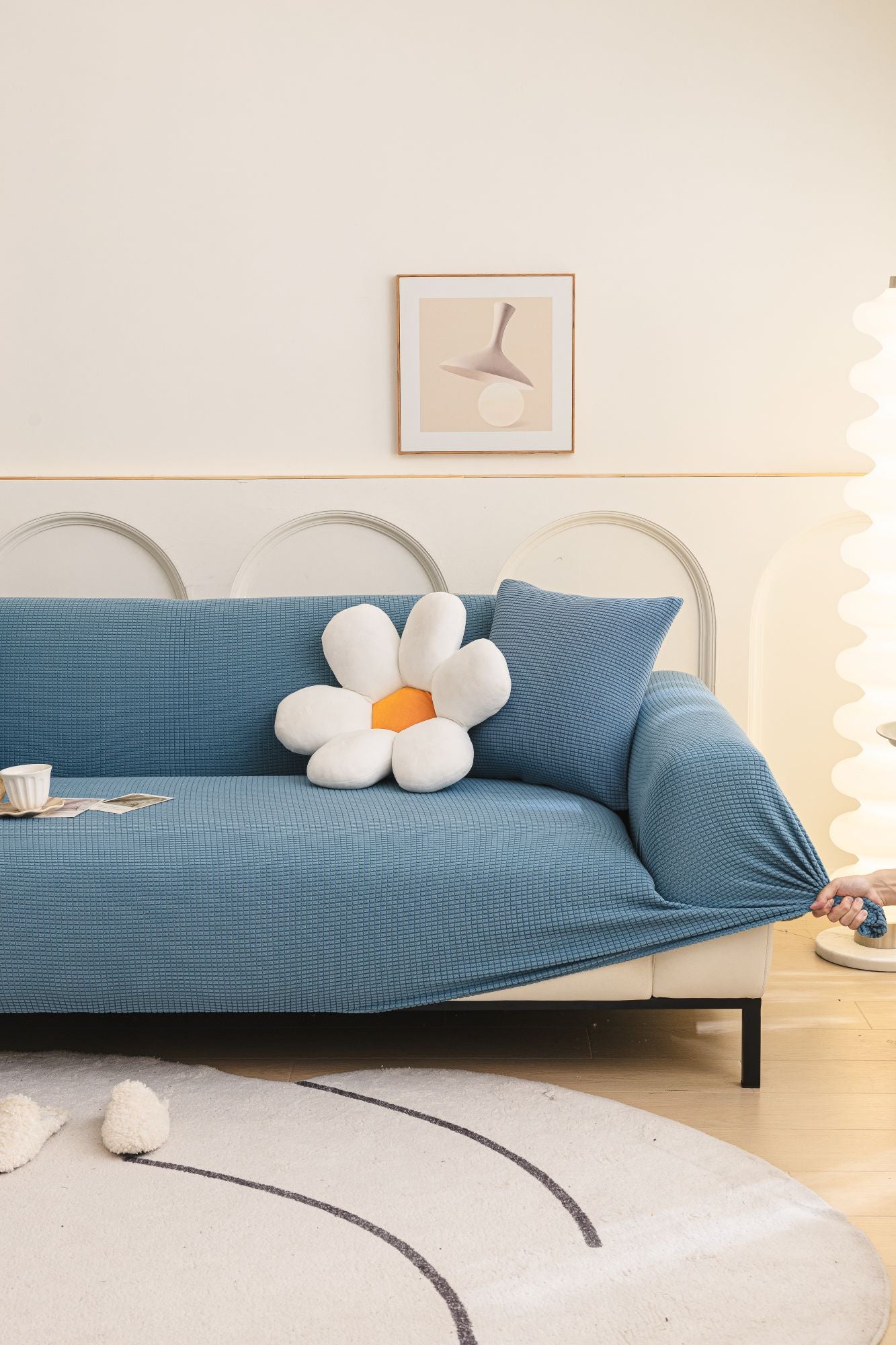 Sofa Cover - Narrow Jacquard - Sky Blue - Adaptable & Expandable