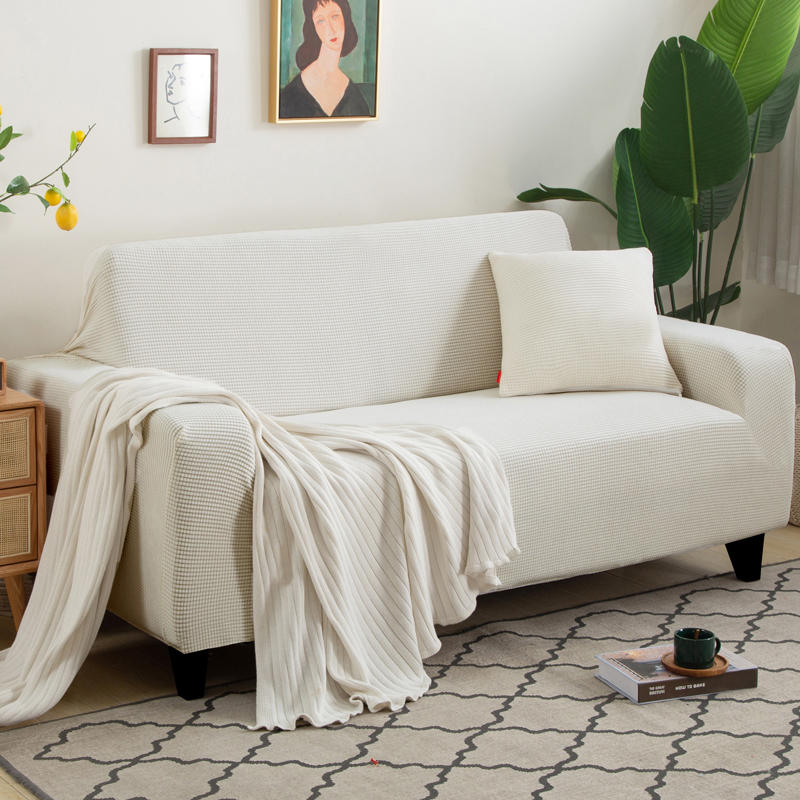 Sofa Cover - Narrow Jacquard - White - Adaptable & Expandable