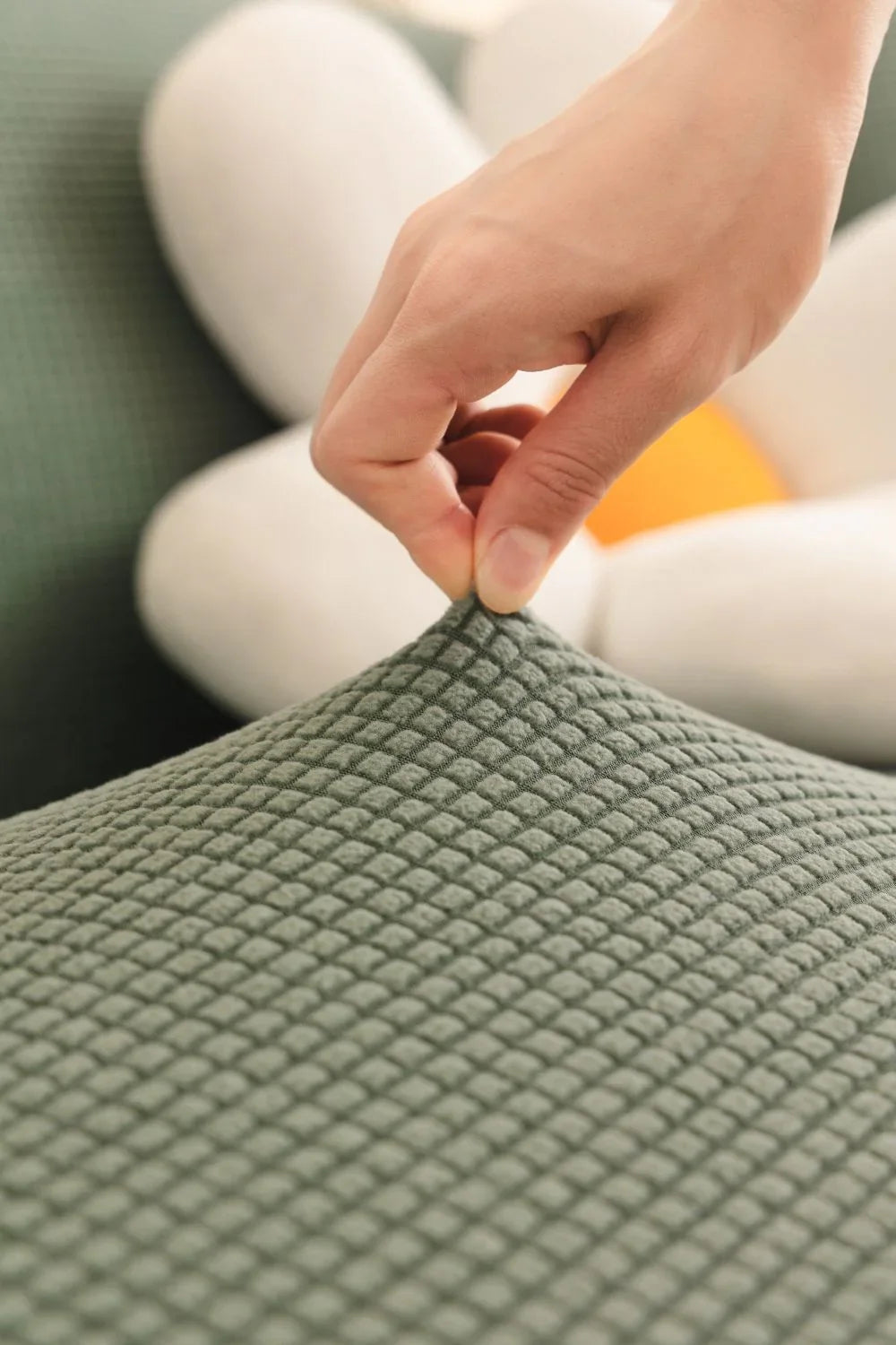 Sofa Cover - Narrow Jacquard - Light Green - Adaptable & Expandable - The Sofa Cover Crafter 