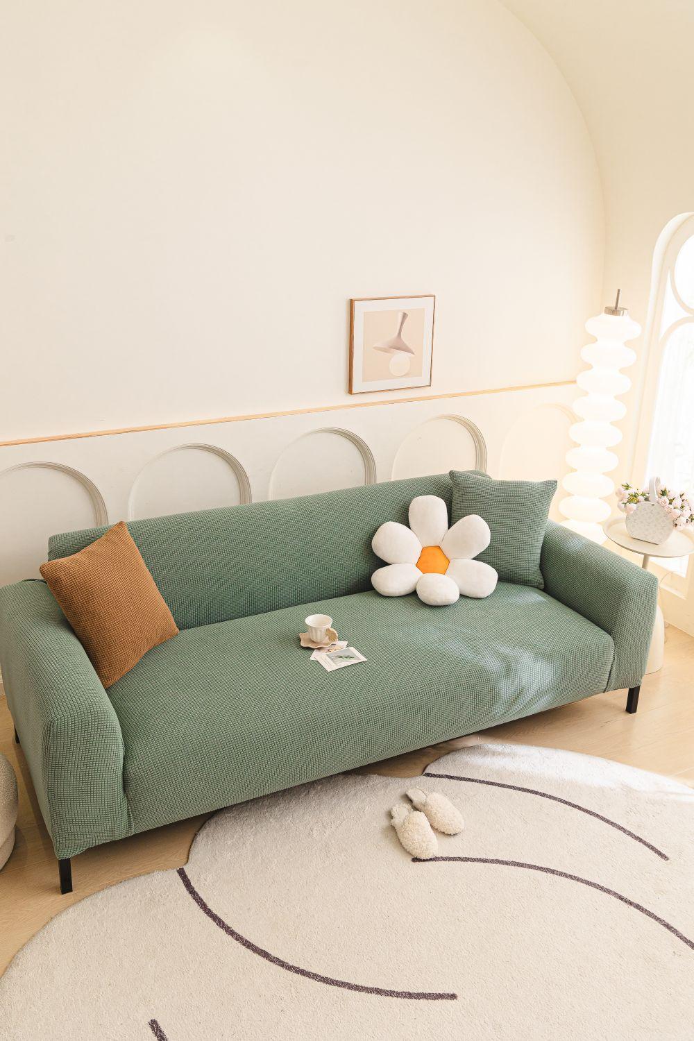 Sofa Cover - Narrow Jacquard - Light Green - Adaptable & Expandable - The Sofa Cover Crafter 