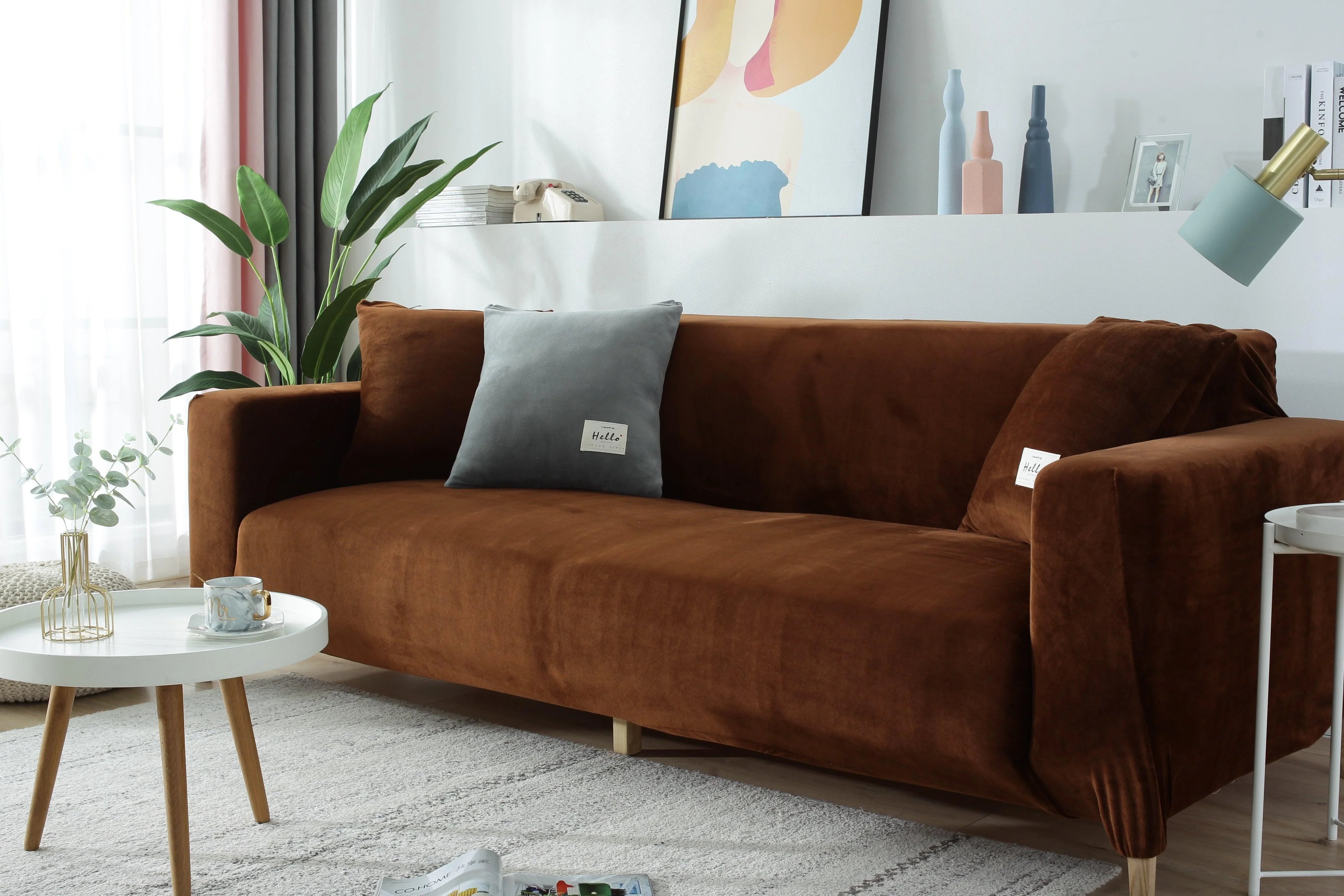 Sofa Cover - Velvet - Brown - Adaptable & Expandable - The Sofa Cover Crafter 