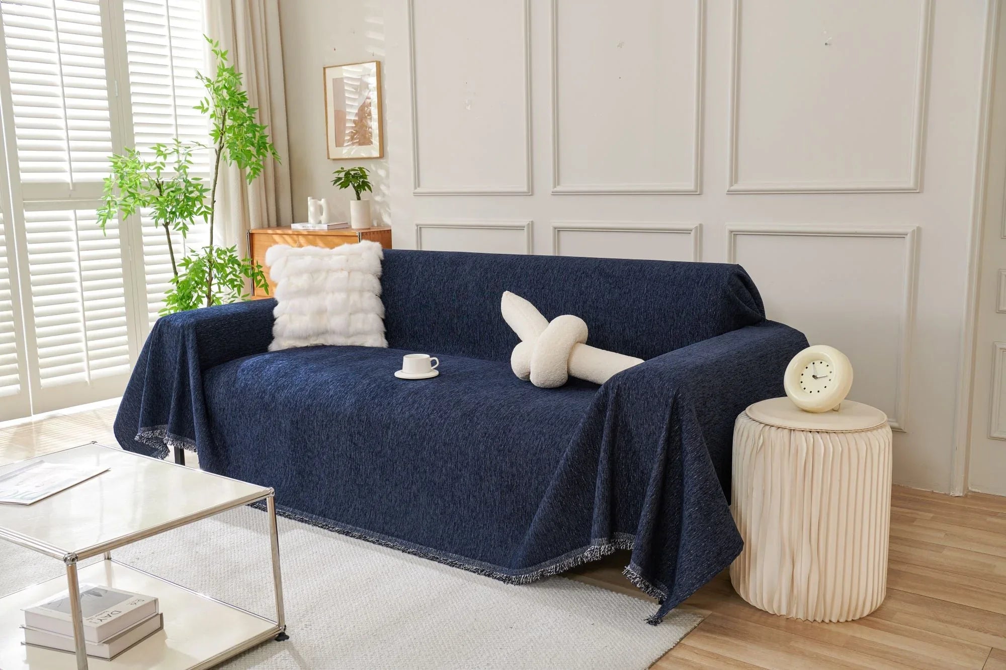 Sofa Throw - Elligate - Navy Blue - The Sofa Cover Crafter 