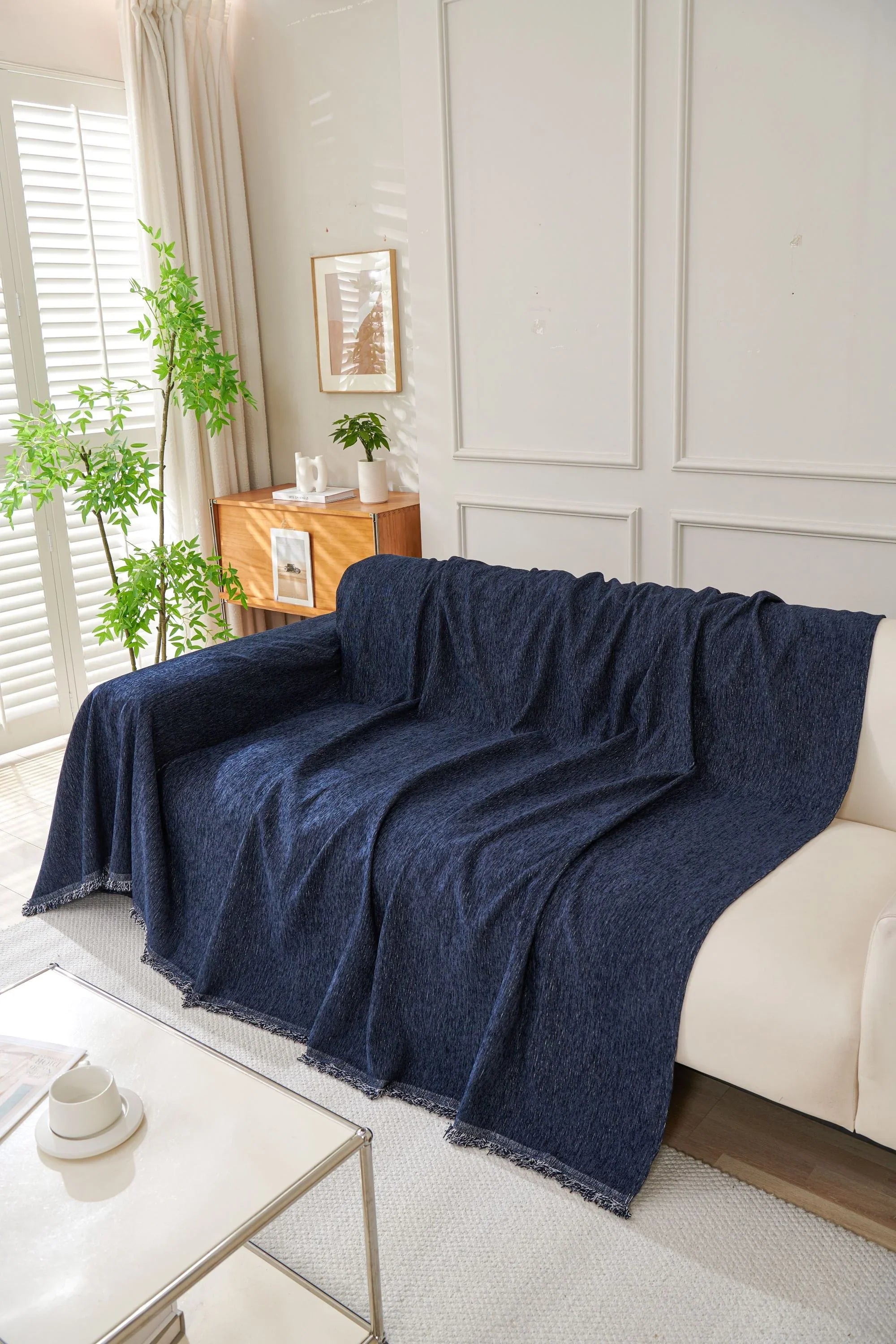 Sofa Throw - Elligate - Navy Blue - The Sofa Cover Crafter 
