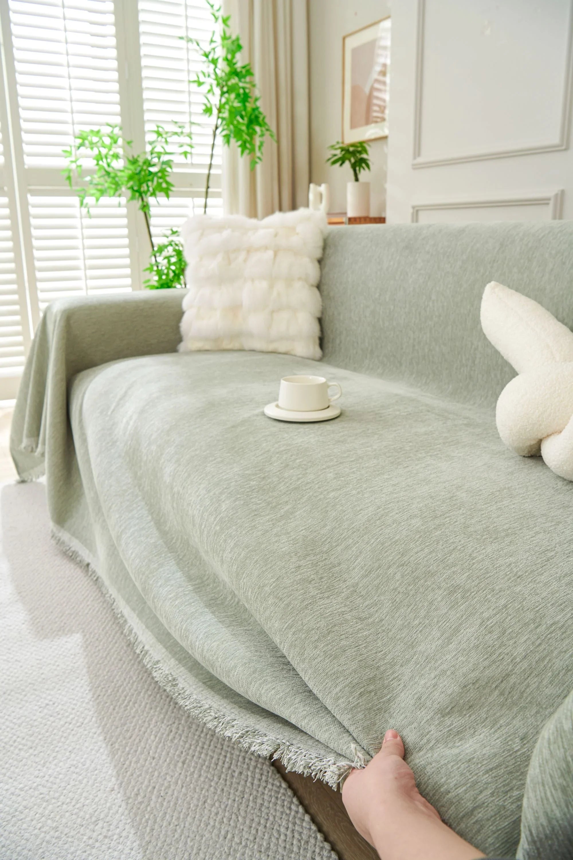Sofa Throw - Elligate - Sage Green - The Sofa Cover Crafter 