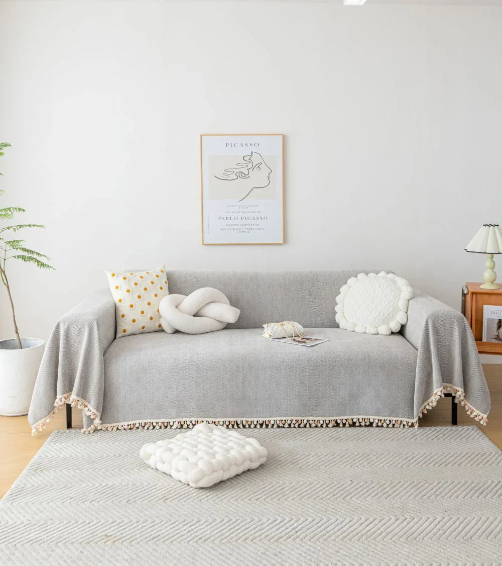 Sofa Throw - Herpome - Cloud Gray - The Sofa Cover Crafter 