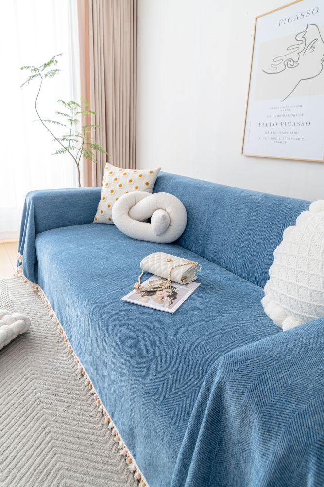 Sofa Throw - Herpome - Denim Blue - The Sofa Cover Crafter 
