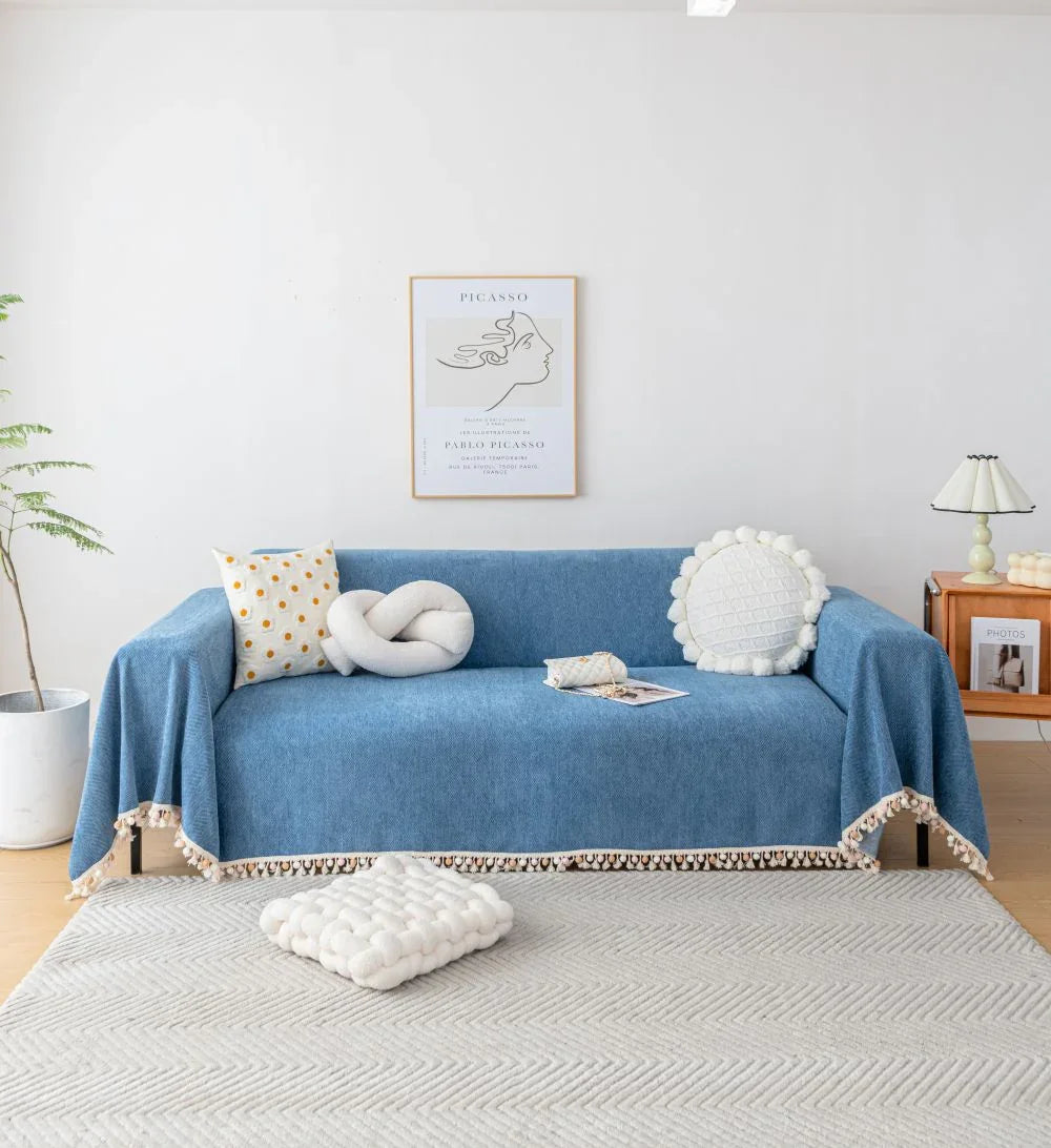 Sofa Throw - Herpome - Denim Blue - The Sofa Cover Crafter 