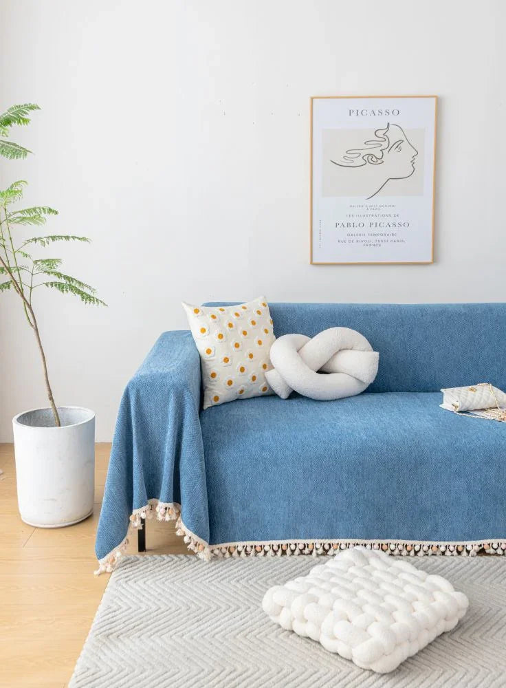 Sofa Throw - Herpome - Denim Blue - The Sofa Cover Crafter 