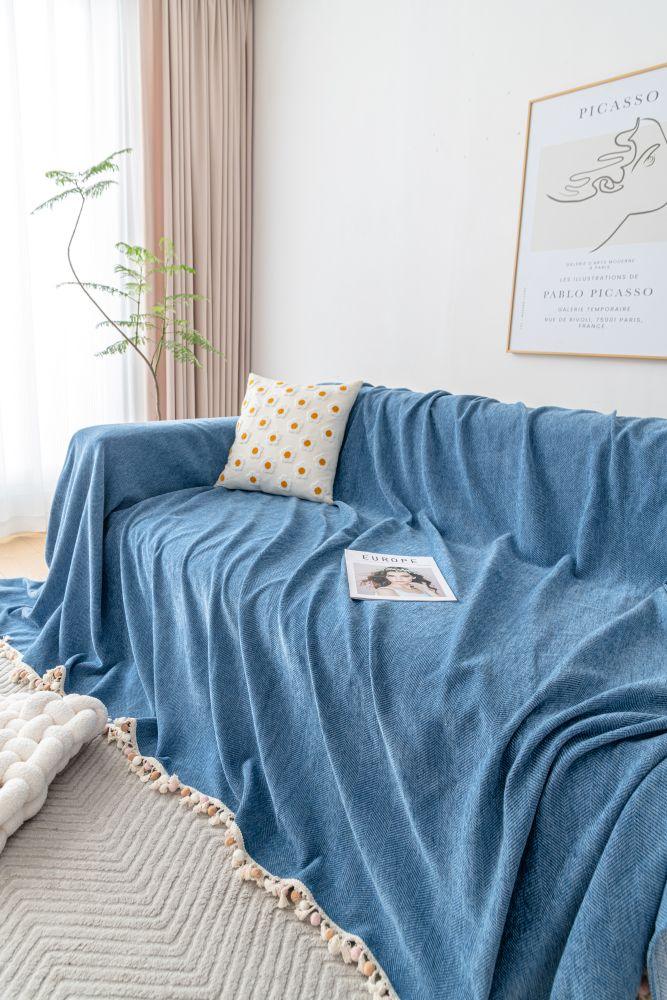 Sofa Throw - Herpome - Denim Blue - The Sofa Cover Crafter 
