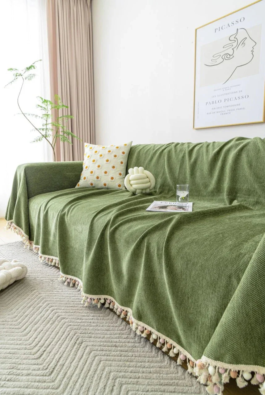Sofa Throw - Herpome - Olive Green - The Sofa Cover Crafter 
