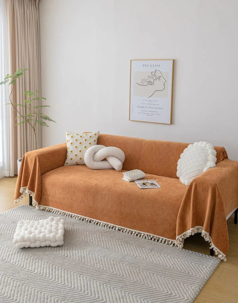 Sofa Throw - Herpome - Terracotta Orange - The Sofa Cover Crafter 