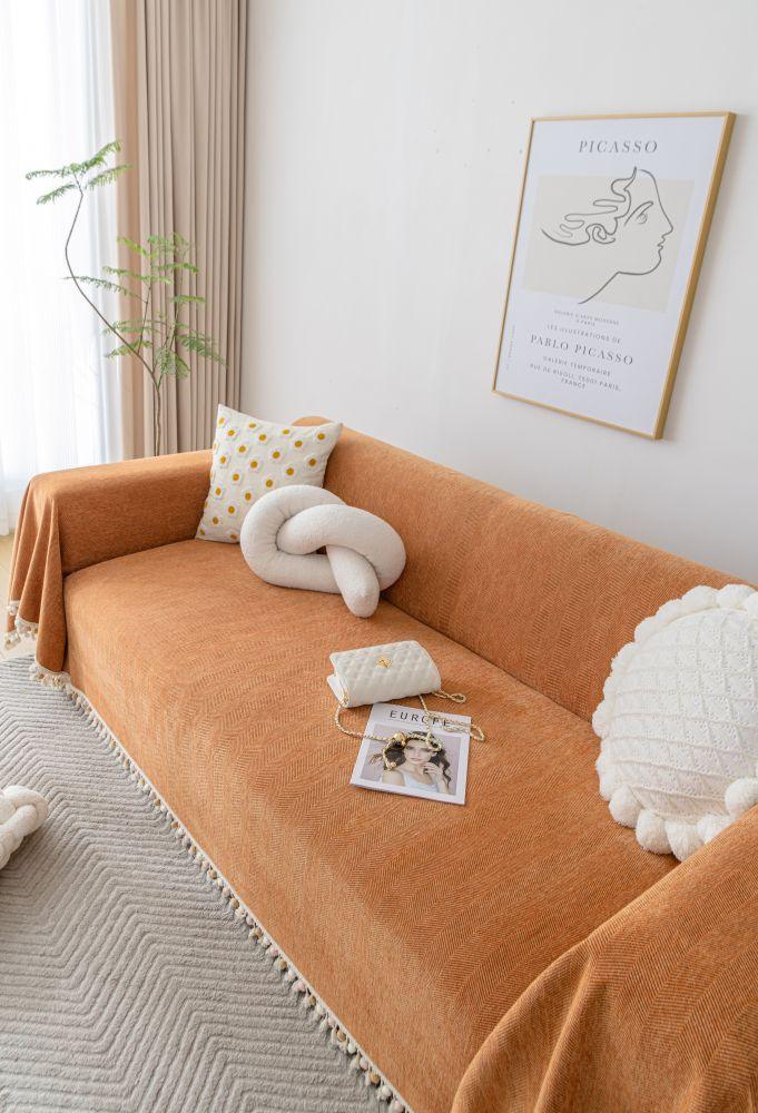 Sofa Throw - Herpome - Terracotta Orange - The Sofa Cover Crafter 