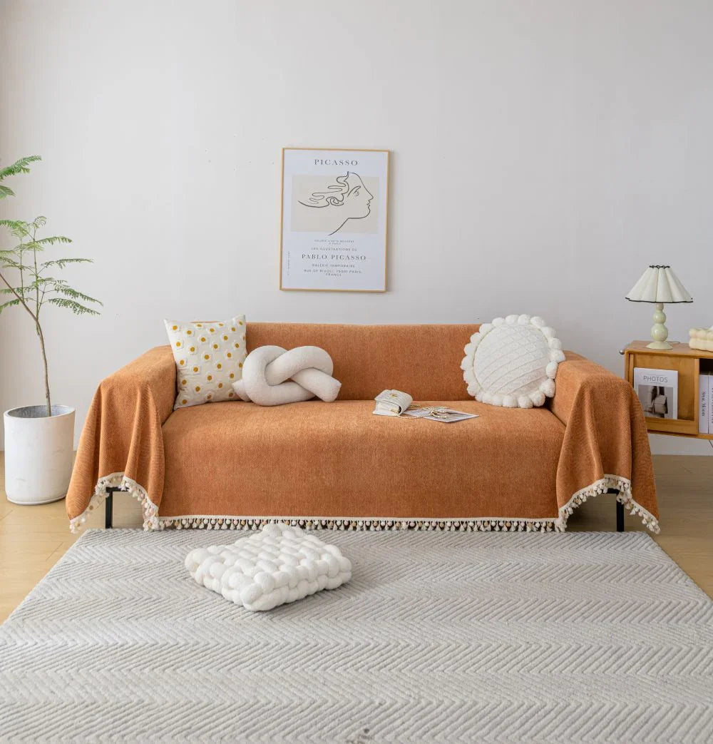 Sofa Throw - Herpome - Terracotta Orange - The Sofa Cover Crafter 