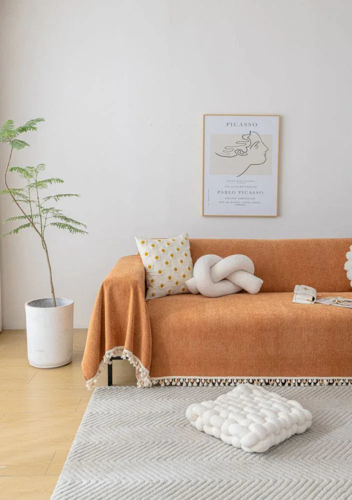 Sofa Throw - Herpome - Terracotta Orange - The Sofa Cover Crafter 