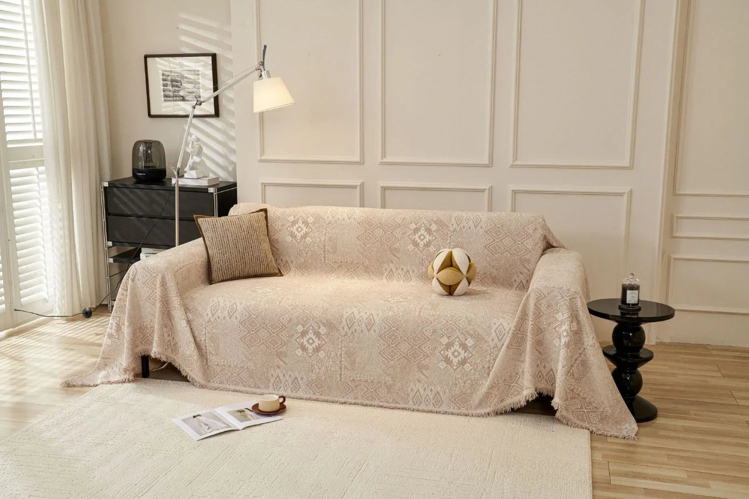 Sofa Throw - Melareve - Light Beige - The Sofa Cover Crafter 