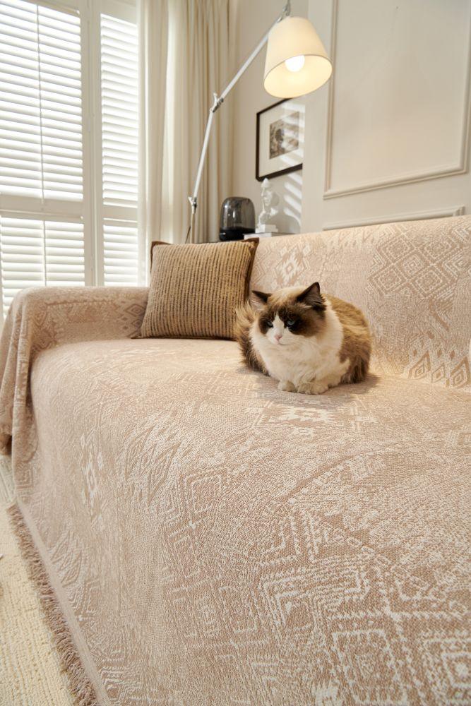 Sofa Throw - Melareve - Light Beige - The Sofa Cover Crafter 