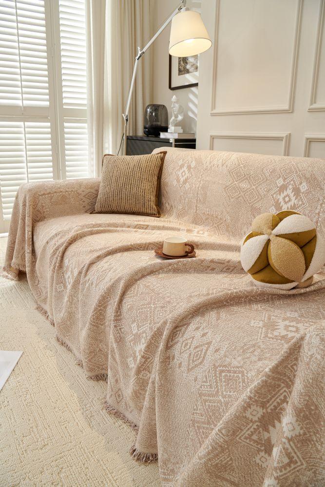 Sofa Throw - Melareve - Light Beige - The Sofa Cover Crafter 