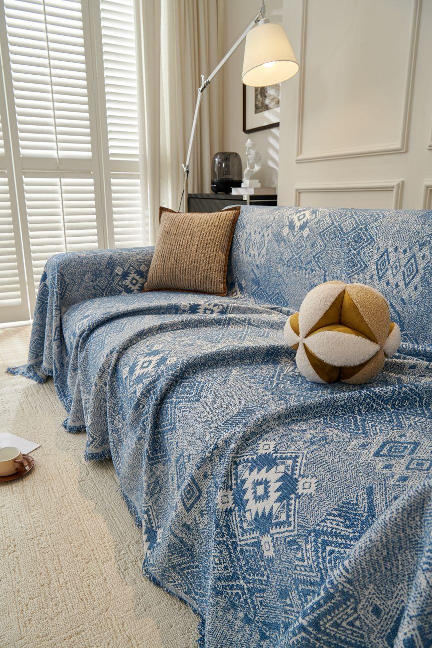 Sofa Throw - Melareve - Vintage Blue - The Sofa Cover Crafter 