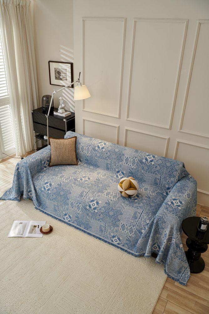 Sofa Throw - Melareve - Vintage Blue - The Sofa Cover Crafter 