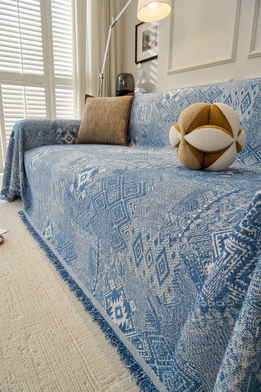 Sofa Throw - Melareve - Vintage Blue - The Sofa Cover Crafter 