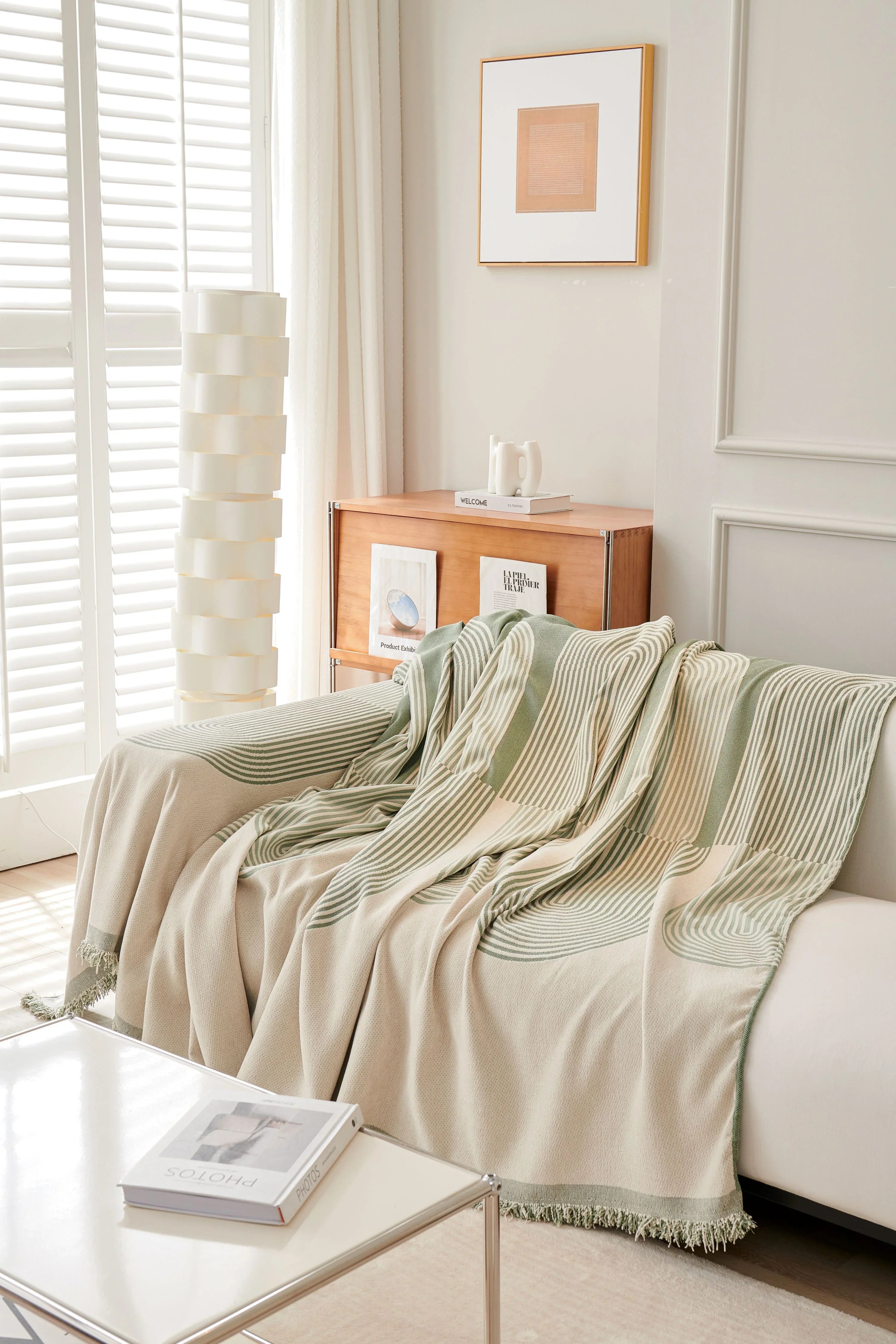 Sofa Throw - Pistachio Green - Soft Tassel Nordic Chenille - The Sofa Cover Crafter 