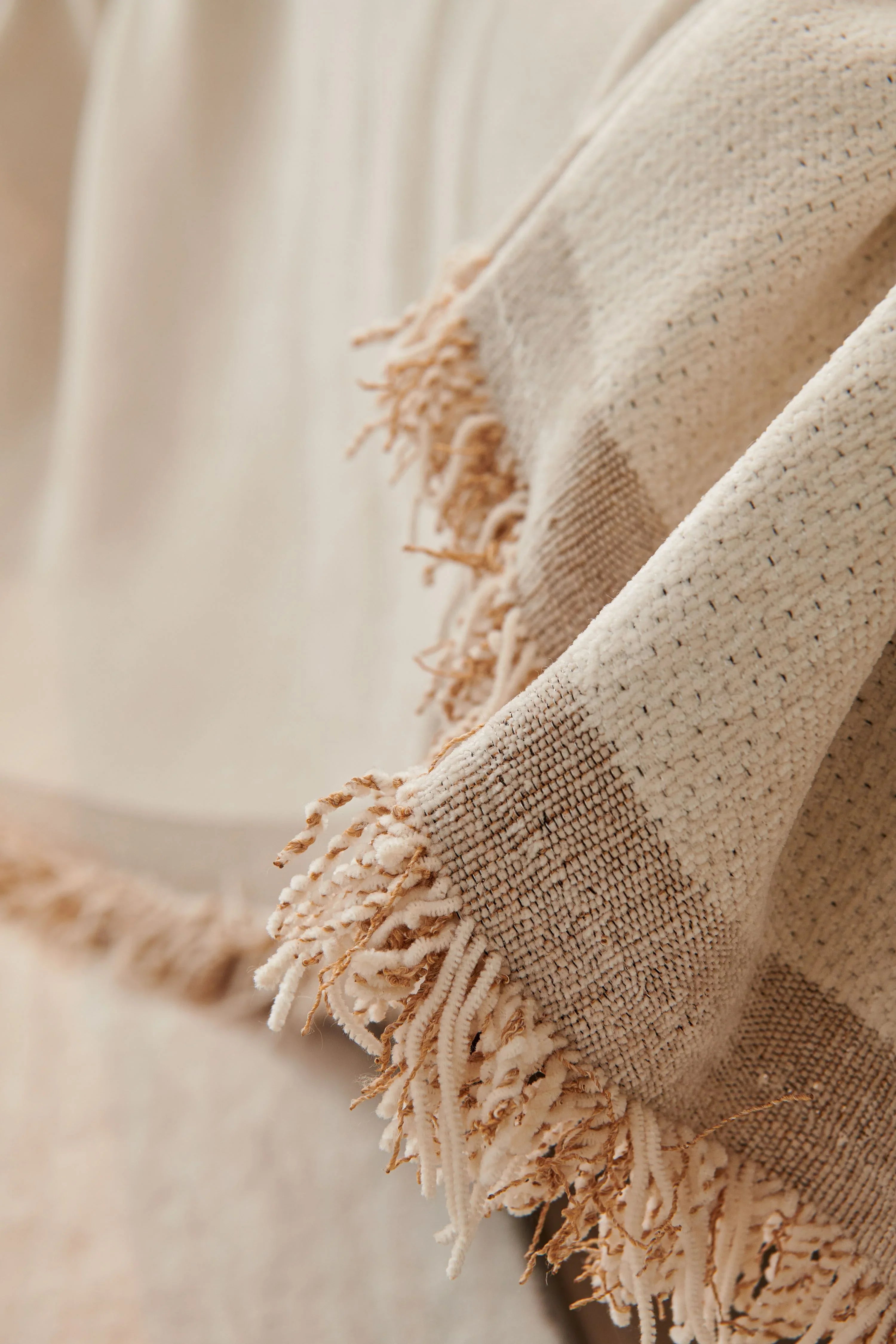 Sofa Throw -Sandy Tan - Soft Tassel Nordic Chenille - The Sofa Cover Crafter 