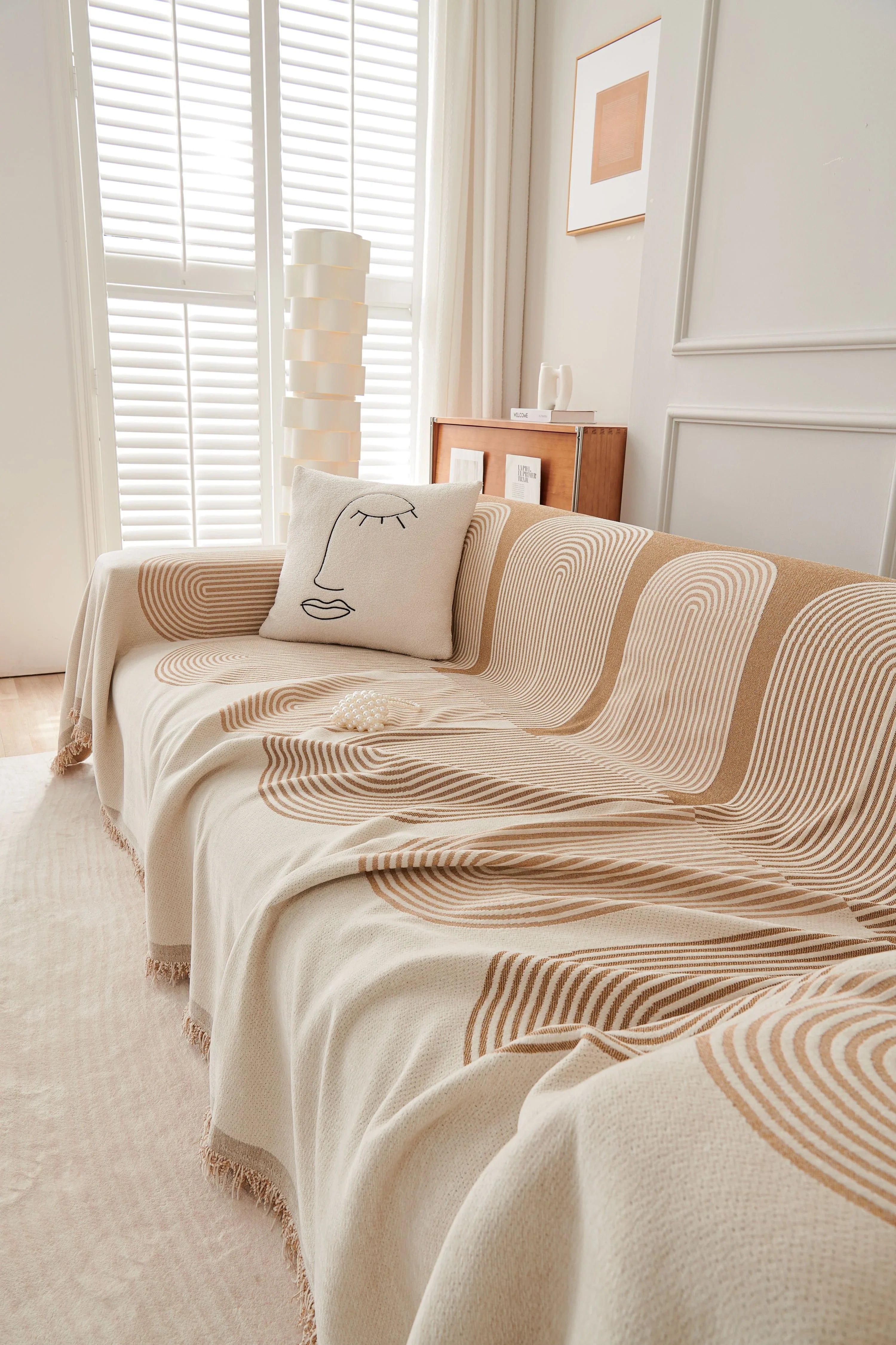 Sofa Throw -Sandy Tan - Soft Tassel Nordic Chenille - The Sofa Cover Crafter 