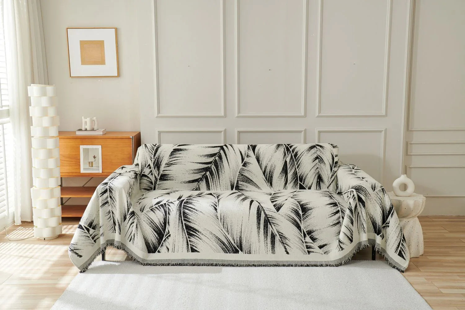Sofa Throw - Yeluxe - Palm Black - The Sofa Cover Crafter 
