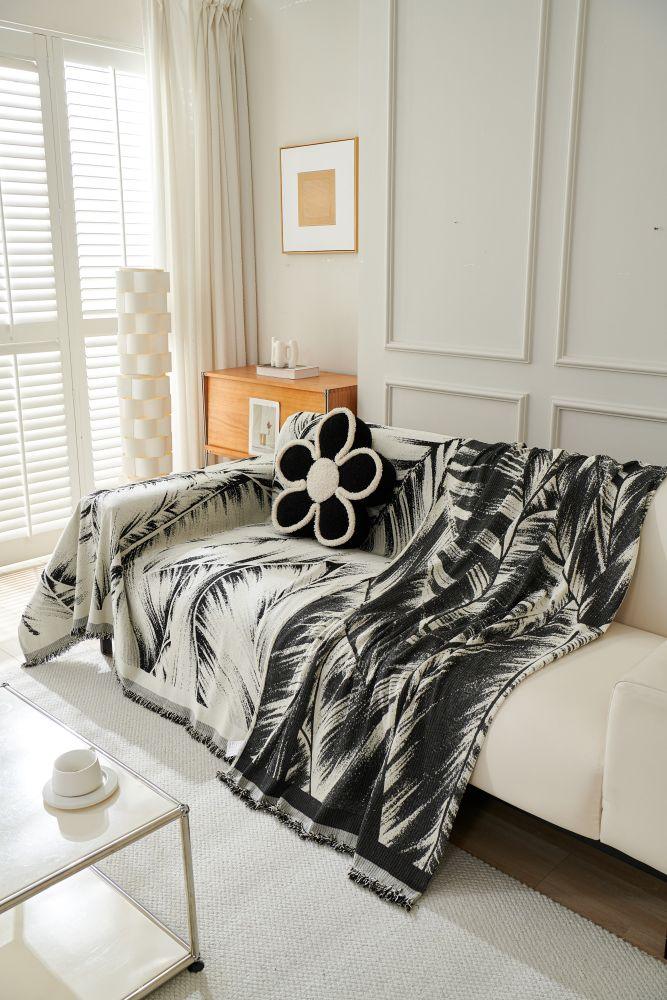 Sofa Throw - Yeluxe - Palm Black - The Sofa Cover Crafter 