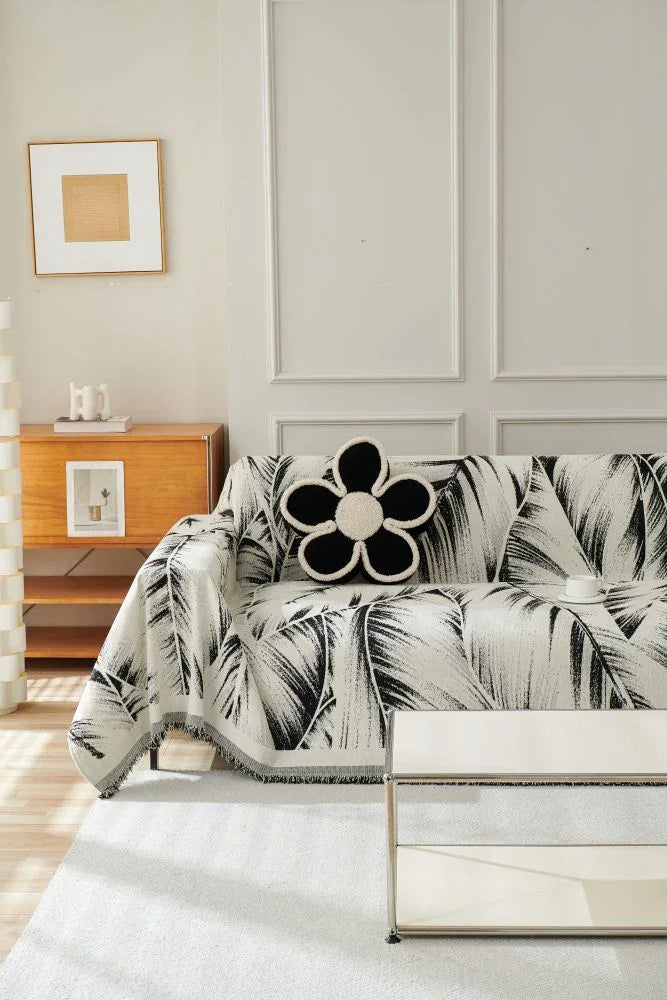 Sofa Throw - Yeluxe - Palm Black - The Sofa Cover Crafter 