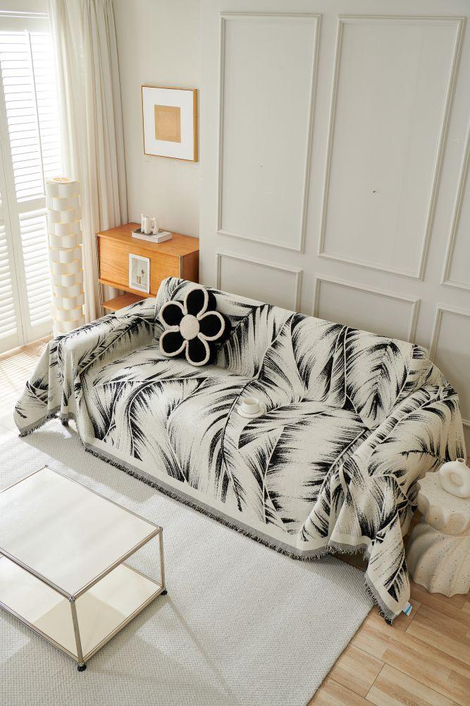 Sofa Throw - Yeluxe - Palm Black - The Sofa Cover Crafter 