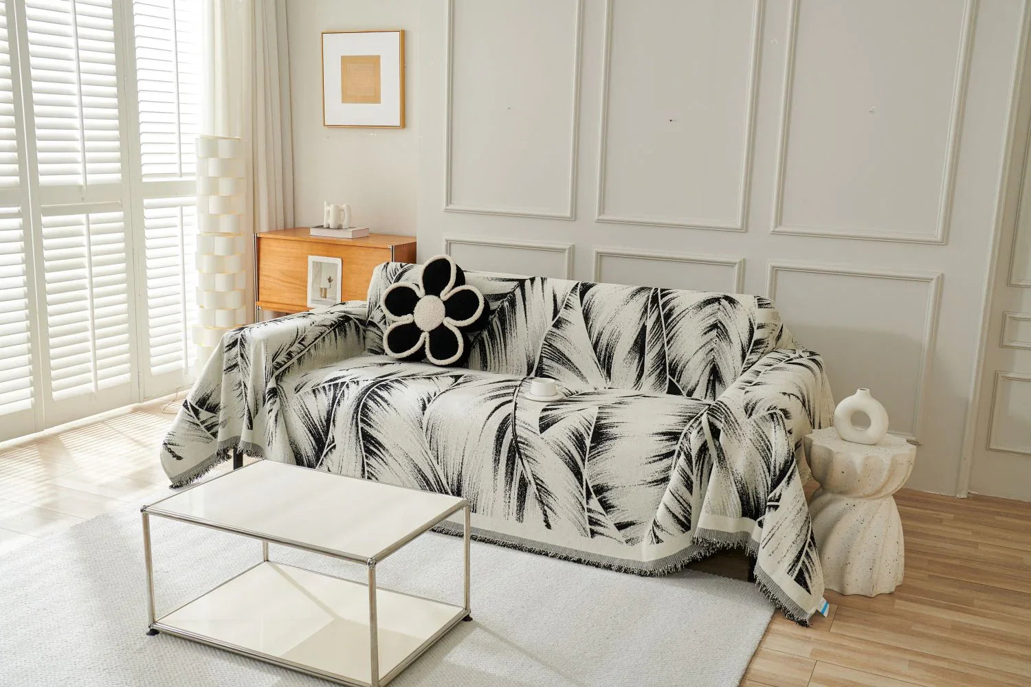 Sofa Throw - Yeluxe - Palm Black - The Sofa Cover Crafter 