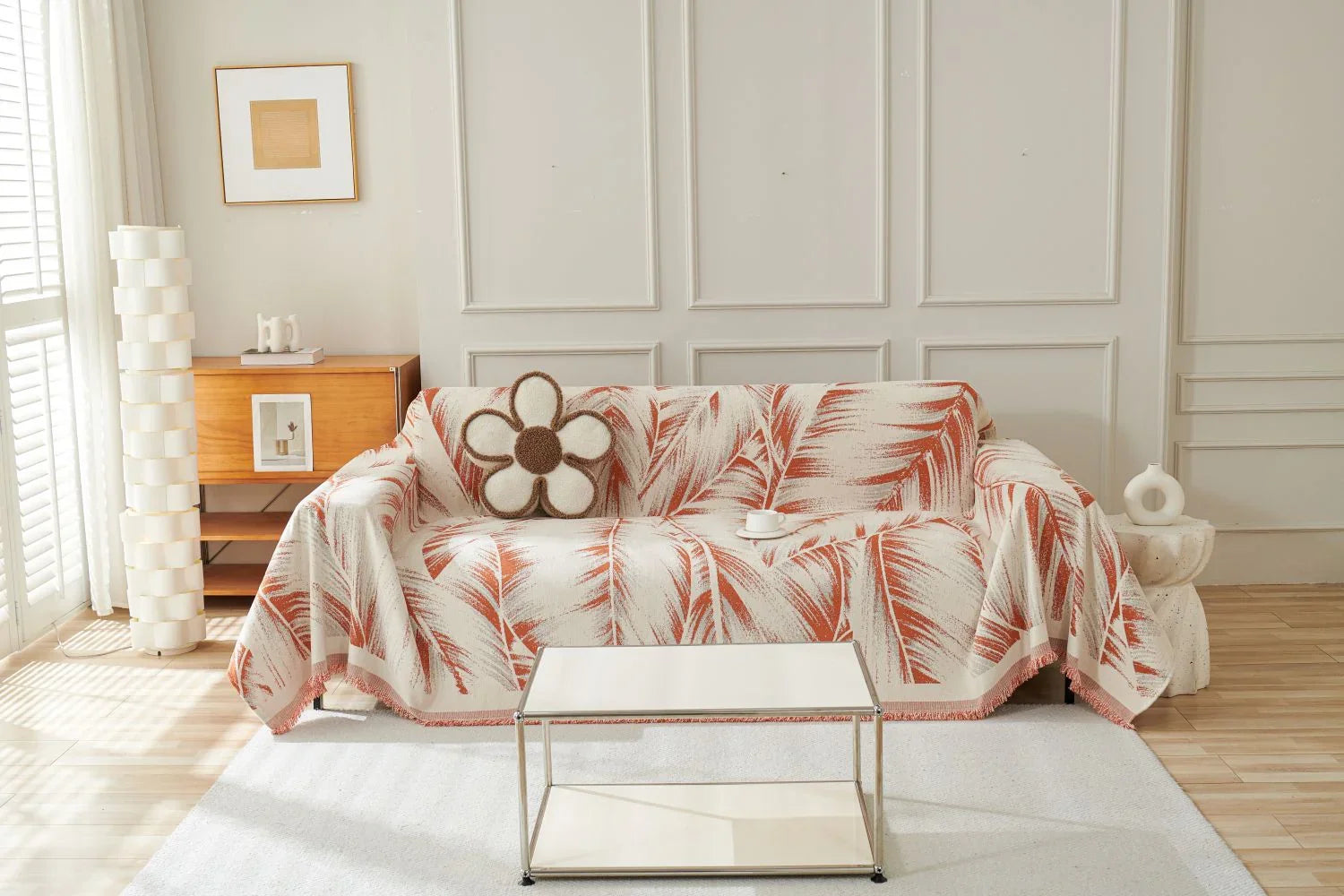 Sofa Throw - Yeluxe - Terracotta Palm - The Sofa Cover Crafter 