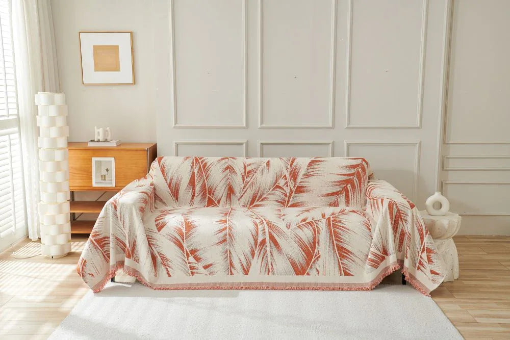 Sofa Throw - Yeluxe - Terracotta Palm - The Sofa Cover Crafter 