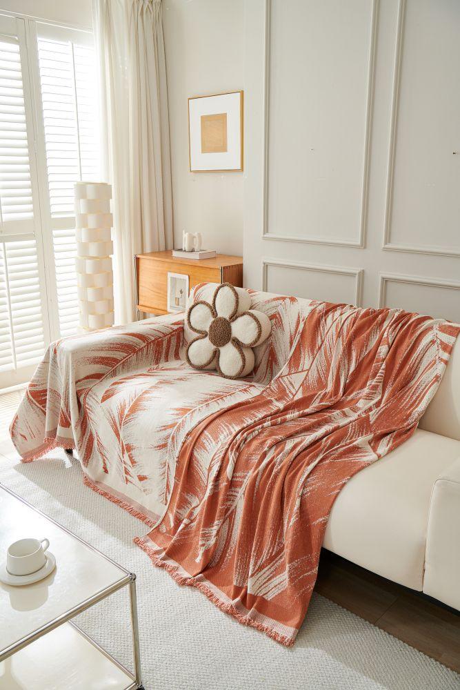 Sofa Throw - Yeluxe - Terracotta Palm - The Sofa Cover Crafter 