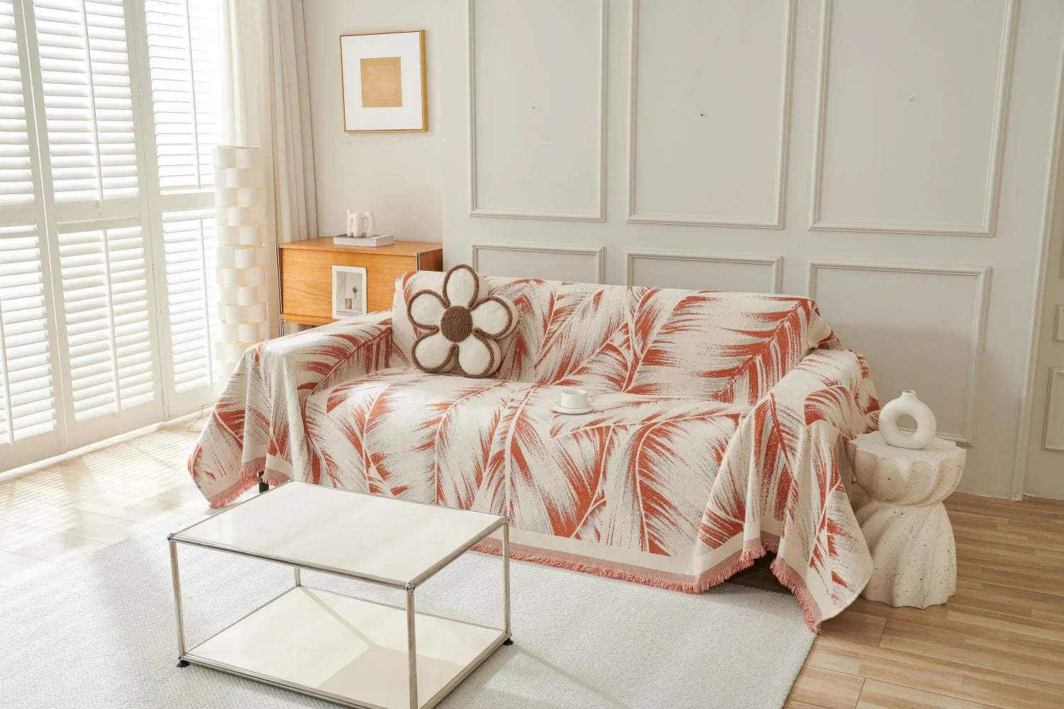 Sofa Throw - Yeluxe - Terracotta Palm - The Sofa Cover Crafter 