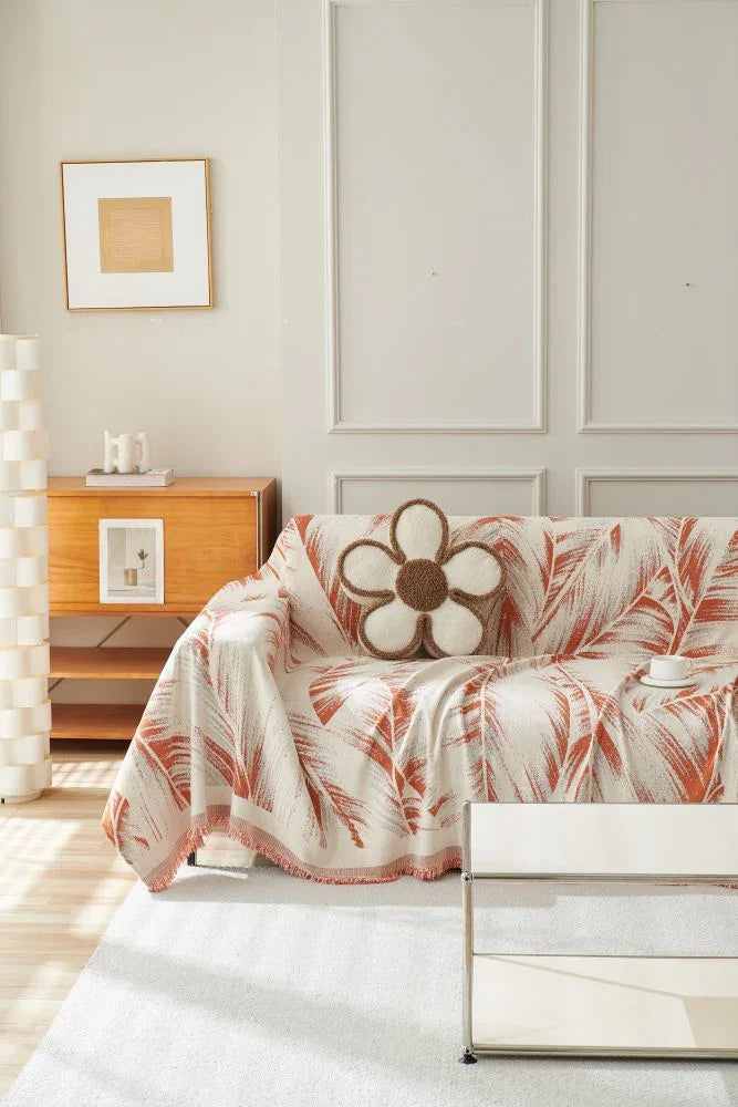 Sofa Throw - Yeluxe - Terracotta Palm - The Sofa Cover Crafter 