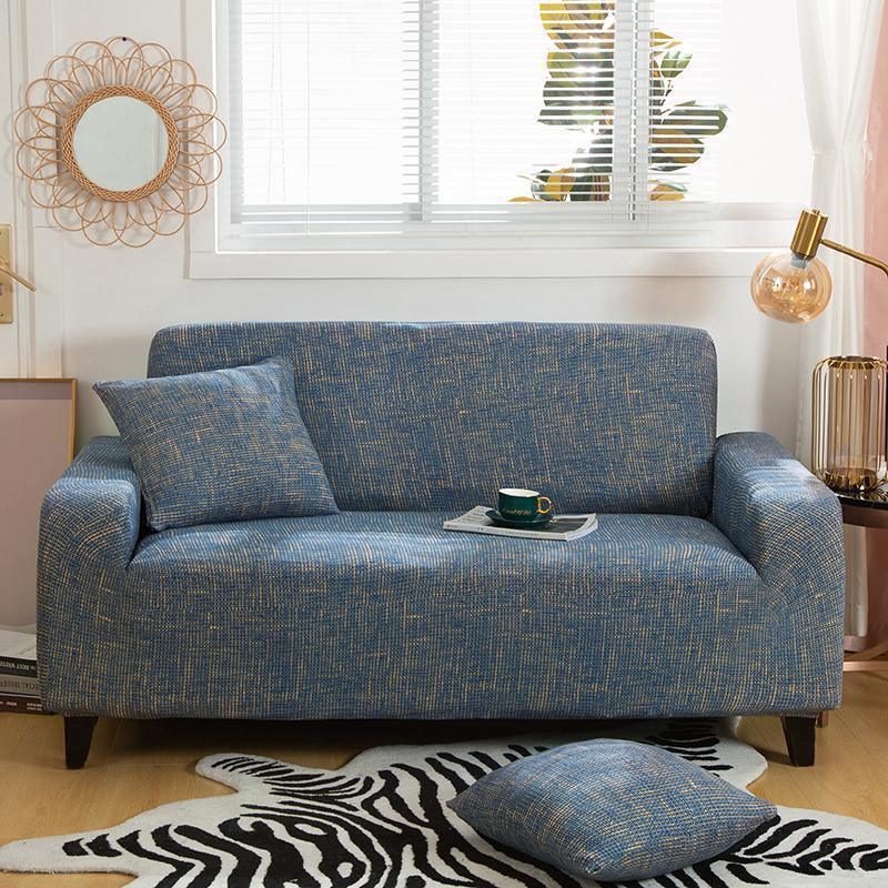 Sofa Cover - Cross pattern - Blue-Gold - Adaptable & Expandable - The Sofa Cover Crafter