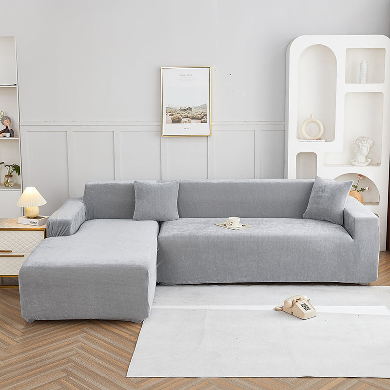 Corner Sofa Cover -Snow Neil - Neutral Grey - Adaptable & Expandable