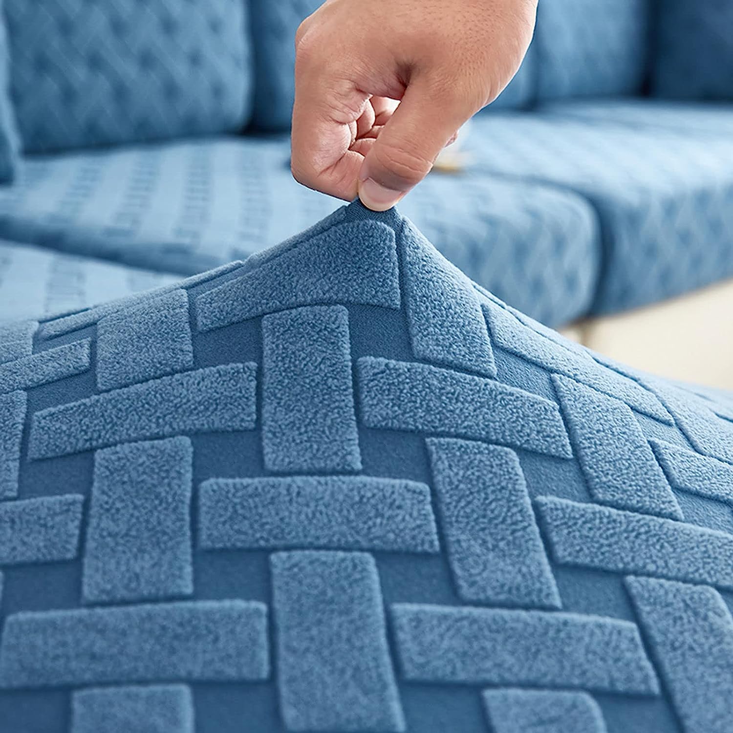 Sofa Cushion Cover - Denim Blue - Soft Elastic Jacquard Weave