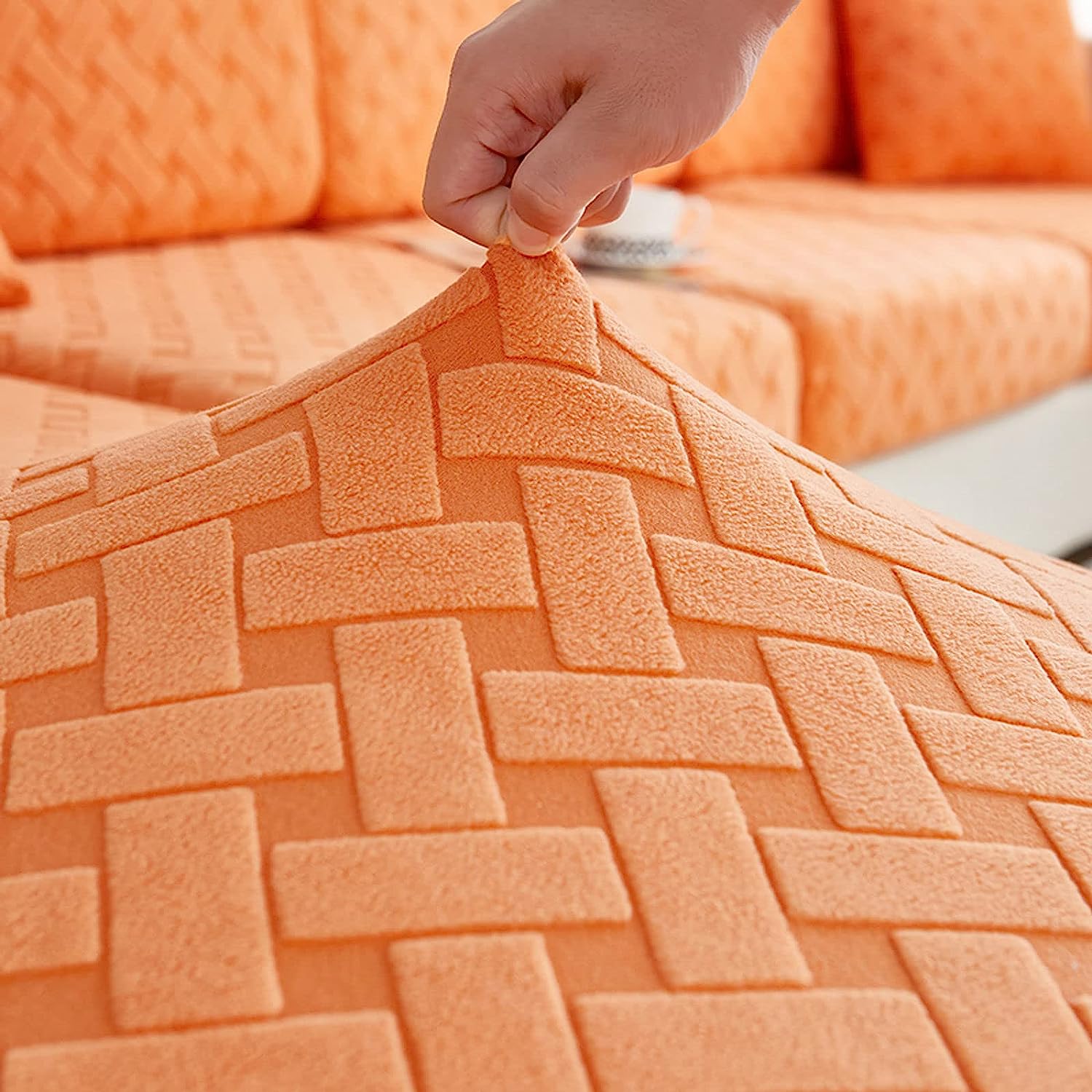 Sofa Cushion Cover - Tangerine - Soft Elastic Jacquard Weave