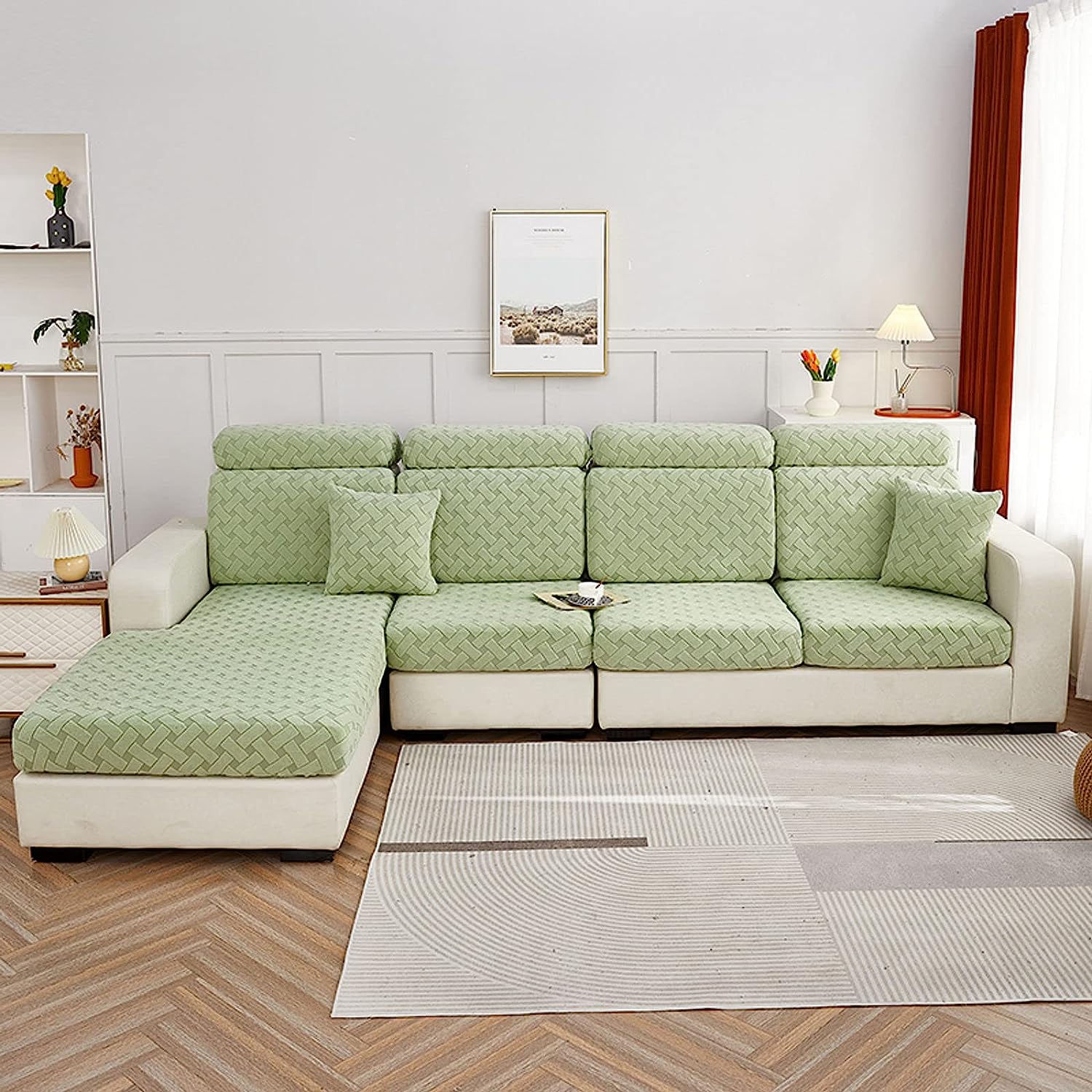 Sofa Cushion Cover - Avocado Green - Soft Elastic Jacquard Weave