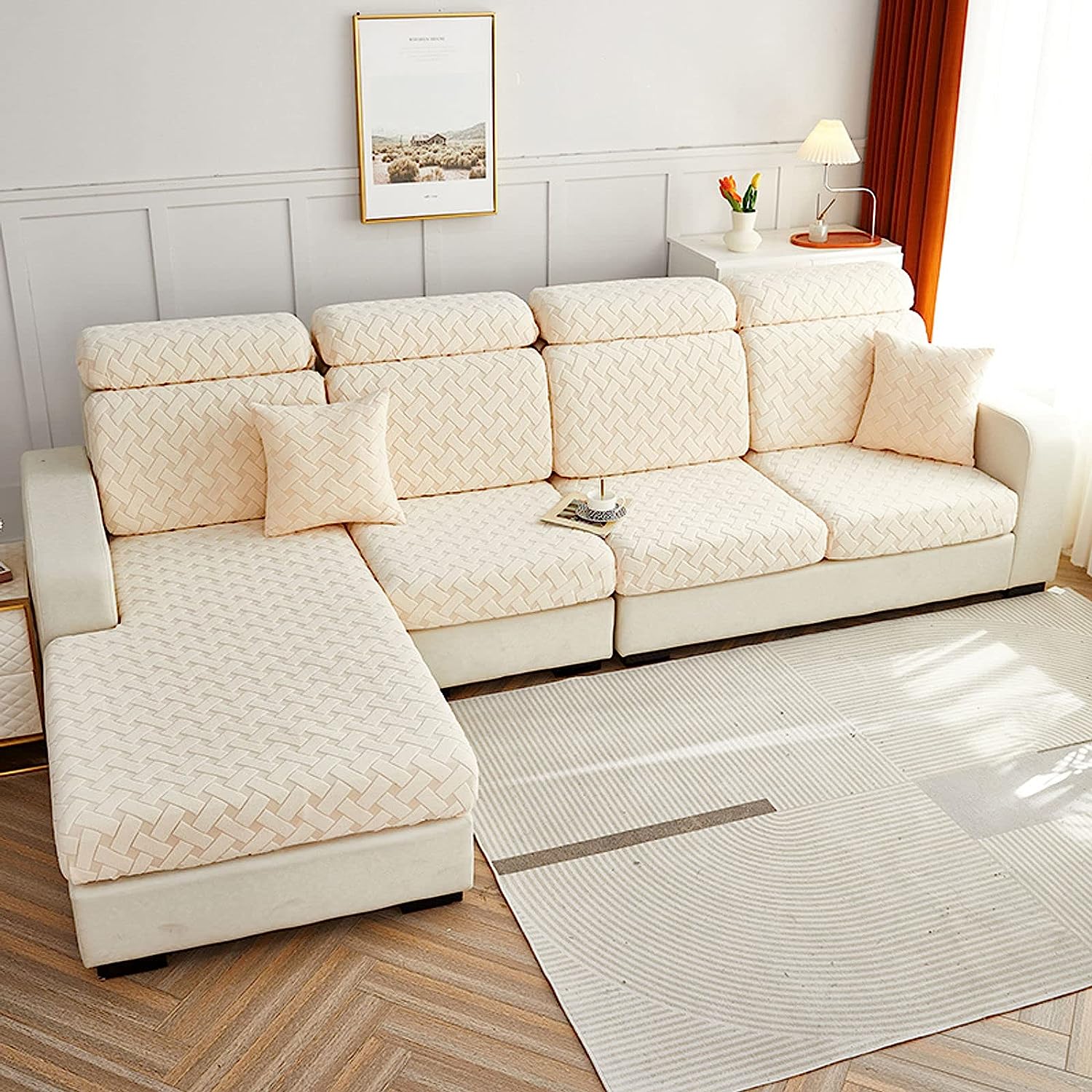 Sofa Cushion Cover - Pebble - Soft Elastic Jacquard Weave