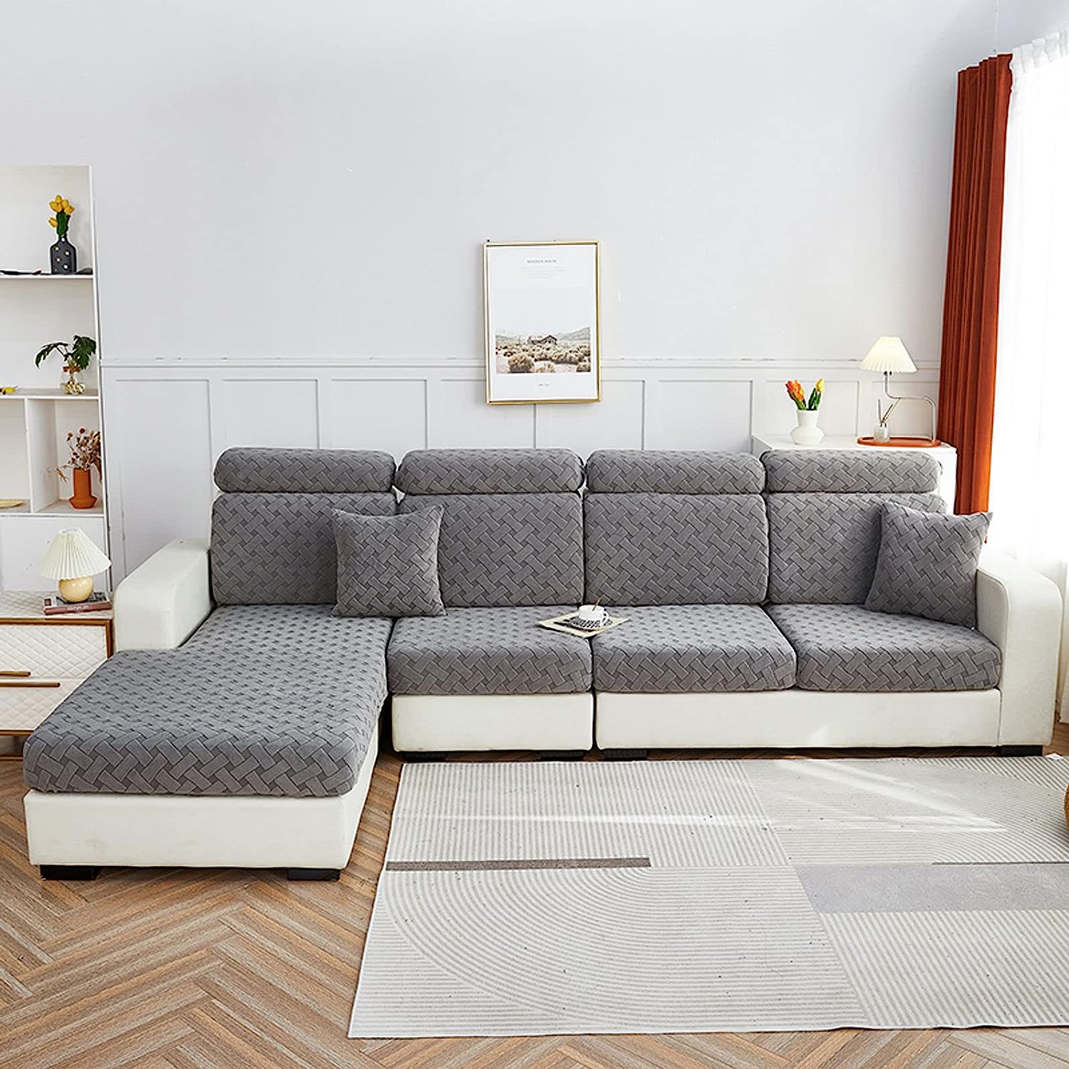Sofa Cushion Cover - Stone Grey - Soft Elastic Jacquard Weave
