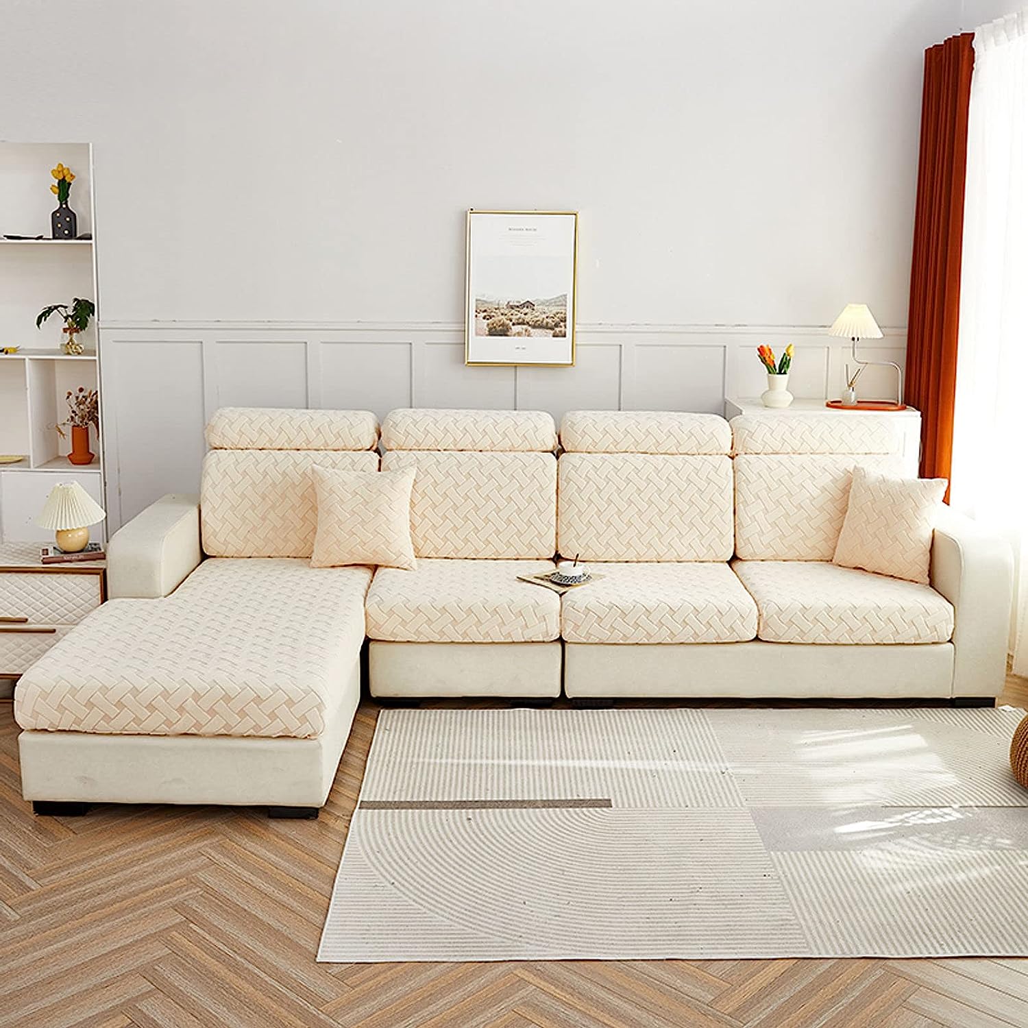 Sofa Cushion Cover - Pebble - Soft Elastic Jacquard Weave