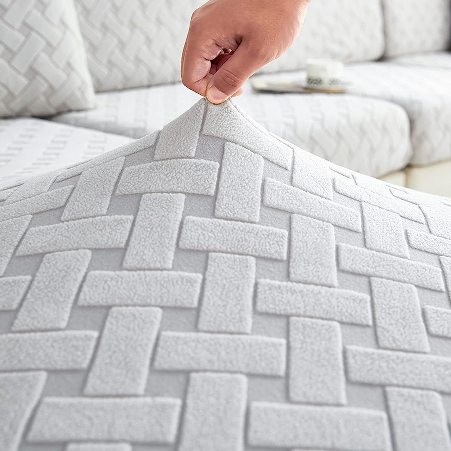 Sofa Cushion Cover - Dove Grey - Soft Elastic Jacquard Weave